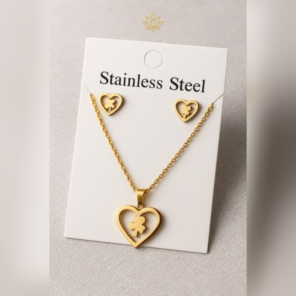 Clover Heart Pendant Chain Set