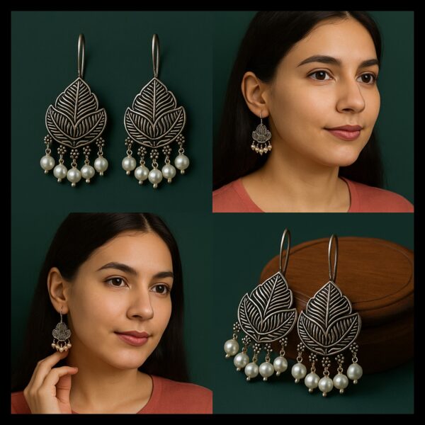 Leaf Design Oxidised Earrings - Image 2