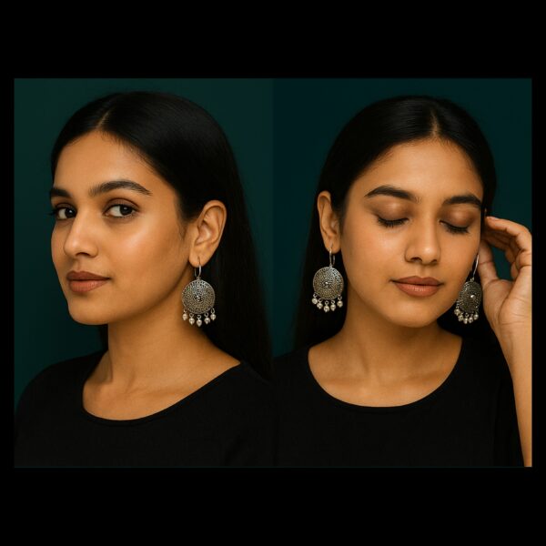 Geometric Circle Oxidised Earrings - Image 2