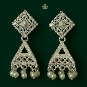Square Stud with Pearl Jhumka