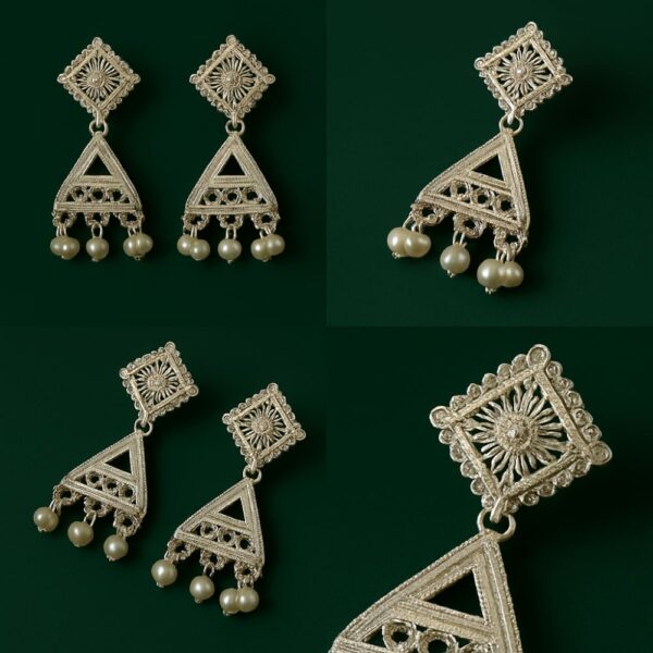 Square Stud with Pearl Jhumka - Image 3