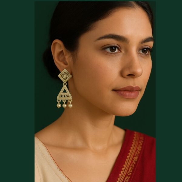 Square Stud with Pearl Jhumka - Image 2